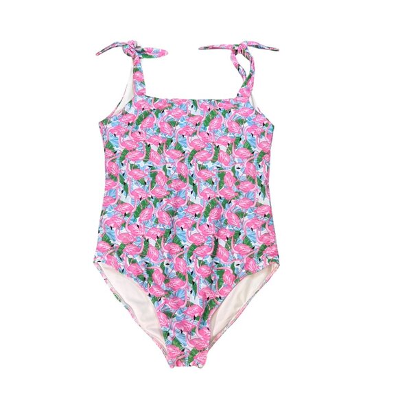 Womens Southern Smock Flamingo Print One-Piece Swimsuit Adjustable Tie Straps-M - Picture 1 of 5